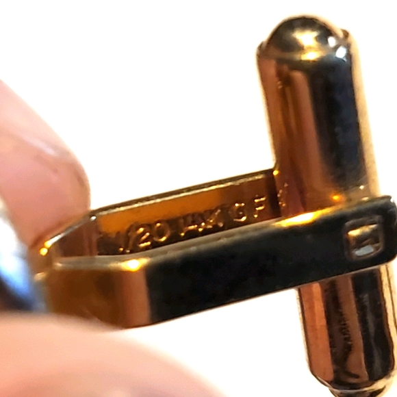 14K GOLD Small Black Oval Cufflinks Mens - Picture 3 of 5